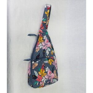Vera Bradley Essential Sling Backpack Coastal Paradise Grey Crossbody Bag Zip Up